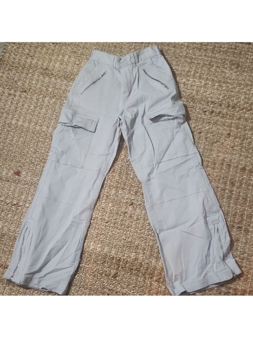 Ultra Flirt Women's Light Gray Wide Leg Cargo Casual Comfy Pants